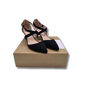 Women's Formal Black Strappy Heels Faux Suede - Size 9